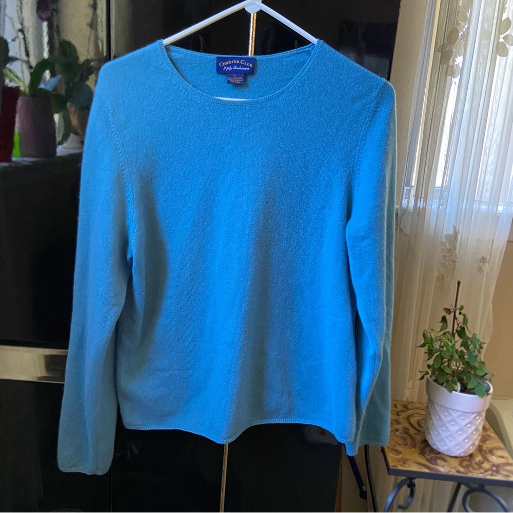 CHARTER CLUB 2 ply cashmere - baby blue L